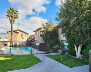El Cajon apartment for rent - a backyard with a pool and a house with a palm tree