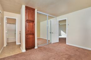La Mesa apartment for rent - a bedroom with a door to a closet and a mirror