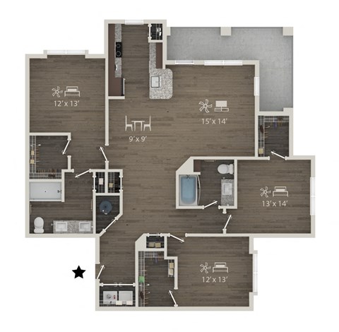Floor plan for 3 beds, 2 baths, 1546 sqft