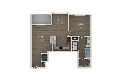 Floor plan for 1 bed, 1 bath, 847 sqft