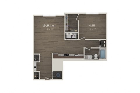Floor plan for 1 bed, 1 bath, 861 sqft