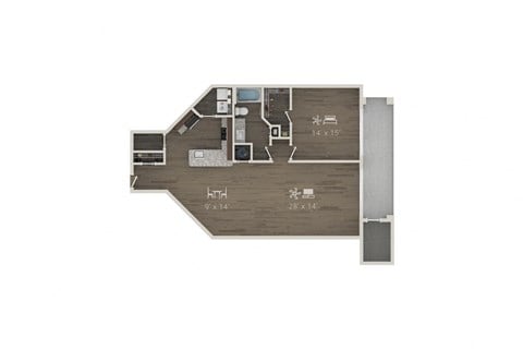 Floor plan for 1 bed, 1 bath, 1151 sqft