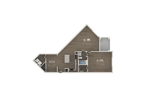 Floor plan for 1 bed, 1 bath, 1101 sqft
