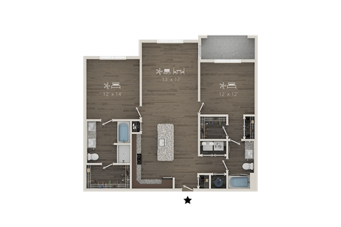 Floor plan for 2 beds, 2 baths, 1246 sqft
