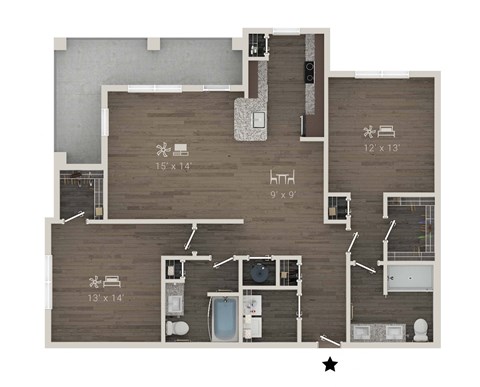 Floor plan for 2 beds, 2 baths, 1459 sqft
