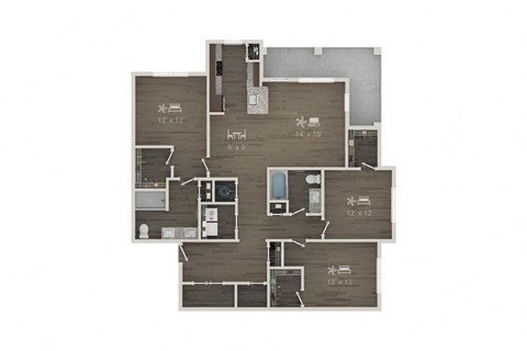 Floor plan for 3 beds, 2 baths, 1535 sqft