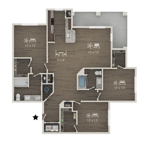 Floor plan for 3 beds, 2 baths, 1548 sqft