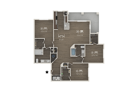 Floor plan for 3 beds, 2 baths, 1548 sqft