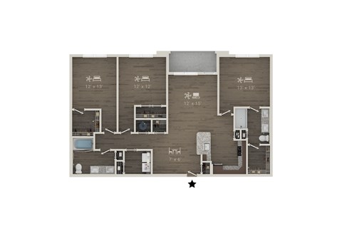 Floor plan for 3 beds, 2 baths, 1503 sqft