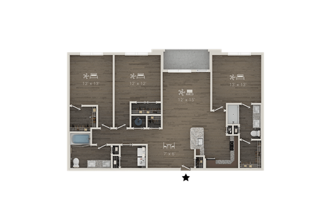 Floor plan for 3 beds, 2 baths, 1503 sqft