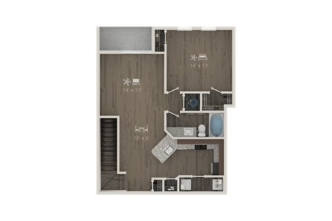 Floor plan for 1 bed, 1 bath, 1007 sqft