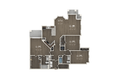 Floor plan for 3 beds, 2 baths, 1511 sqft