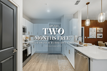 Orlando apartment for rent - A kitchen with a promotion for two months free and a $1500 gift card.