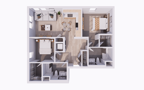 Floor plan for 2 beds, 2 baths, 1238 sqft