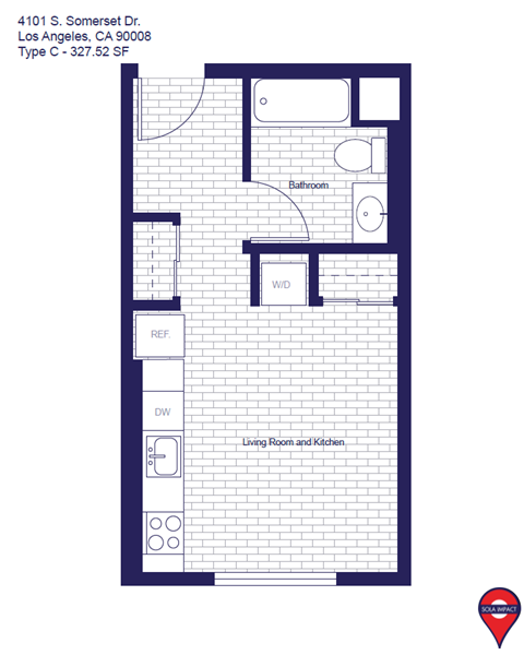 Floor plan for studio, 1 bath, 328 sqft