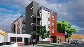 Los Angeles apartment for rent - A modern apartment building with a mix of brick and panel construction.