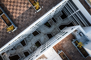 Los Angeles apartment for rent - an aerial view of an office building with windows and balconies