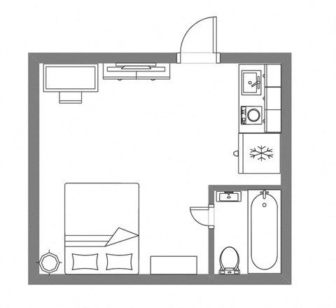 Floor plan for studio, 1 bath, 204 sqft