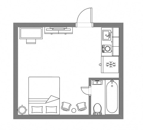 Floor plan for studio, 1 bath, 288 sqft