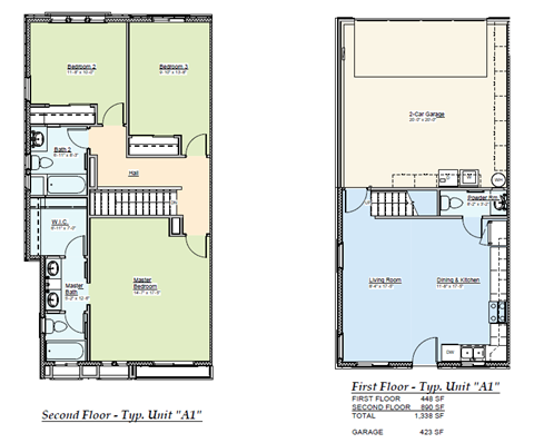 Floor plan for 3 beds, 2.5 baths, 1360 sqft
