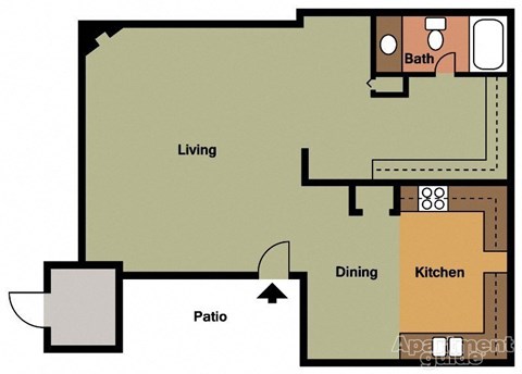 Floor plan for studio, 1 bath, 600 sqft