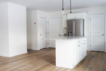Brunswick apartment for rent - A kitchen with white cabinets and a wooden floor.
