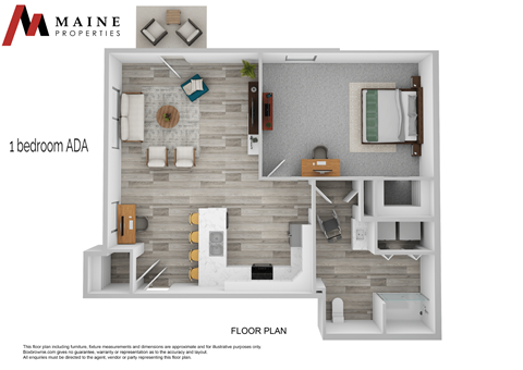 Floor plan for 1 bed, 1 bath, 948 sqft
