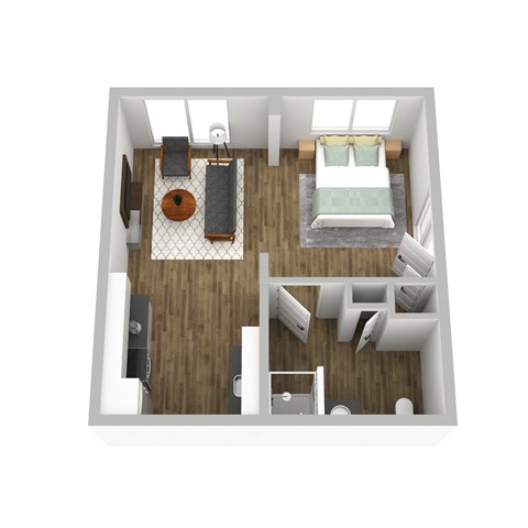 Floor plan for studio, 482 sqft