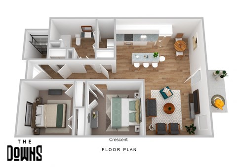 Floor plan for 2 beds, 1 bath, 988 sqft