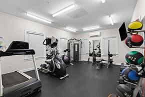 Westbrook apartment for rent - a gym with cardio equipment and weights on the floor
