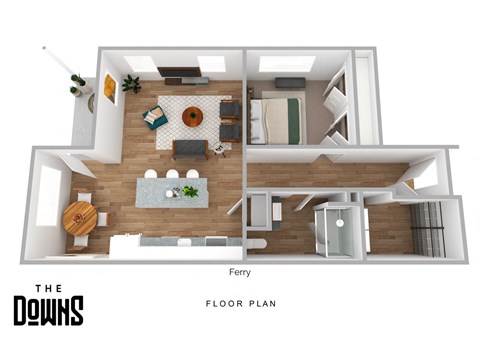 Floor plan for 1 bed, 1 bath, 850 sqft