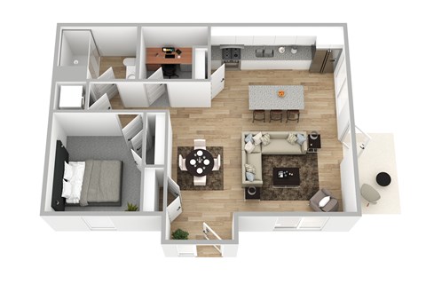 Floor plan for 1 bed, 1 bath, 801 sqft
