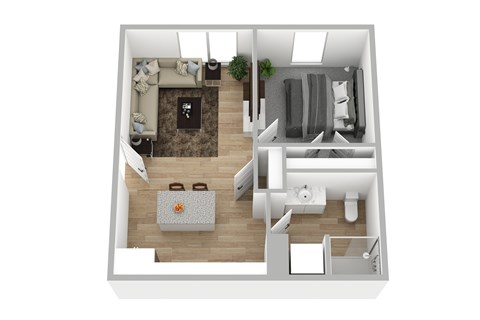 Floor plan for 1 bed, 1 bath, 517 sqft