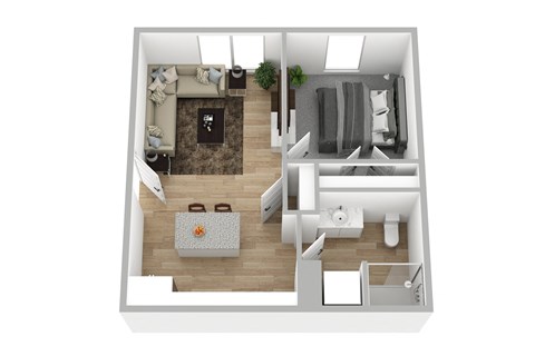 Floor plan for 1 bed, 1 bath, 517 sqft