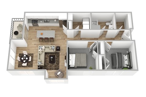 Floor plan for 2 beds, 1 bath, 1008 sqft