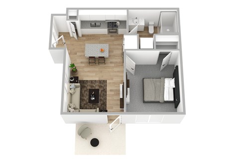 Floor plan for 1 bed, 1 bath, 543 sqft