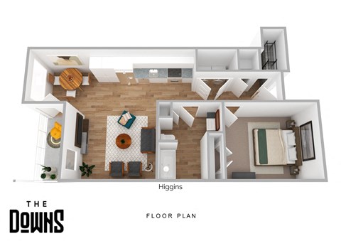Floor plan for 1 bed, 1 bath, 725 sqft