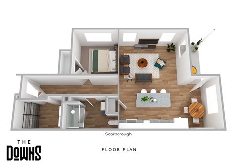 Floor plan for 1 bed, 1 bath, 935 sqft