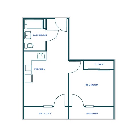 Floor plan for 1 bed, 1 bath, 445 sqft