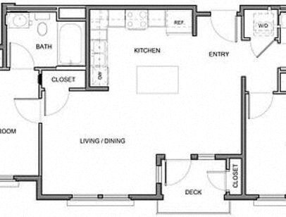 Floor plan for 2 beds, 2 baths, 983 sqft