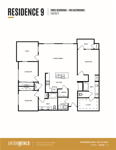 Floor plan for 3 beds, 2 baths, 1546 sqft