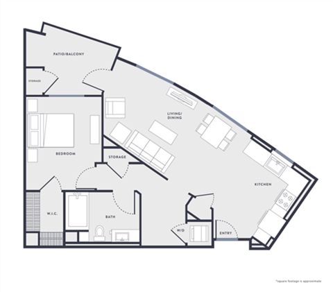 Floor plan for 1 bed, 1 bath, 831 sqft