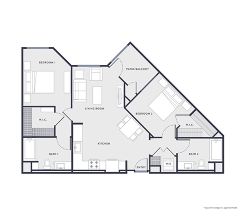 Floor plan for 2 beds, 2 baths, 1011 sqft