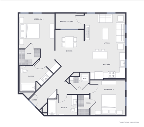 Floor plan for 2 beds, 2 baths, 1272 sqft