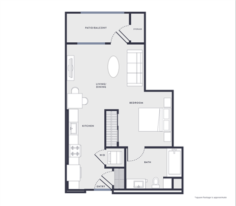 Floor plan for studio, 1 bath, 521 sqft