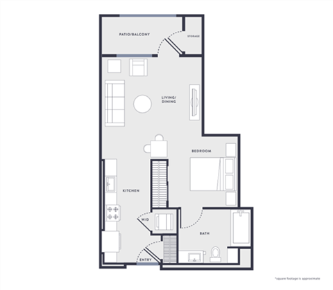 Floor plan for studio, 1 bath, 563 sqft