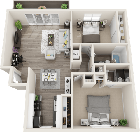 Floor plan for 2 beds, 1.5 baths, 1100 sqft