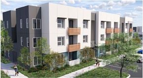 Sacramento apartment for rent - a rendering of an apartment building with people walking in front of it