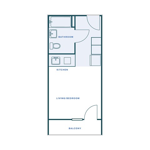 Floor plan for studio, 1 bath, 304 sqft