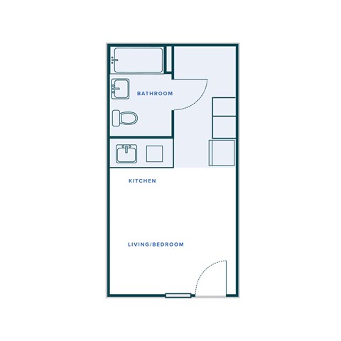 Floor plan for studio, 1 bath, 304 sqft